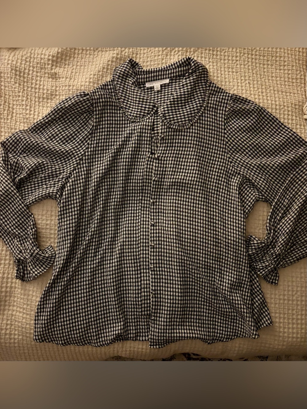 Jane and Delancey Black and White Gingham Button-Down Top with Peter Pan Collar